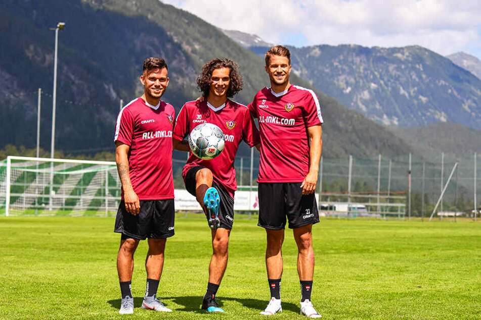 Ösi-Fraktion: Sascha Horvath (l.), Matthäus Taferner (M.) und Patrick Möschl wollen gemeinsam für Dynamo Dresden auf dem Feld stehen.