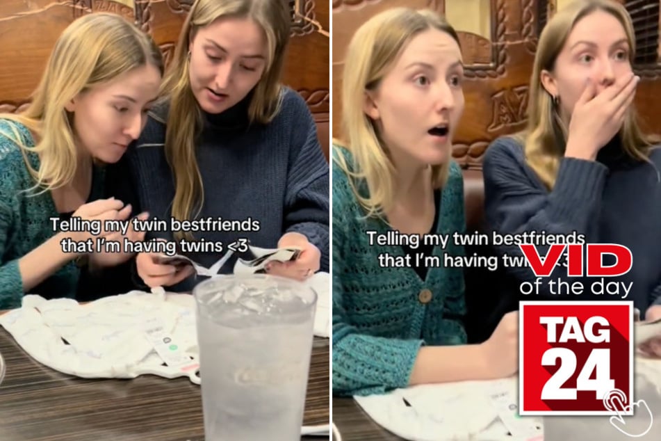 Today's Viral Video of the Day features a woman who told her twin best friends that she was pregnant – with twins of her own!