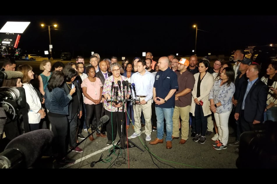 Democratic lawmakers from Texas speak at a press conference after landing in Washington DC.