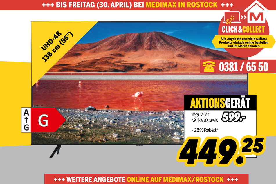 GU55TU7079 von Samsung für 449,25 Euro