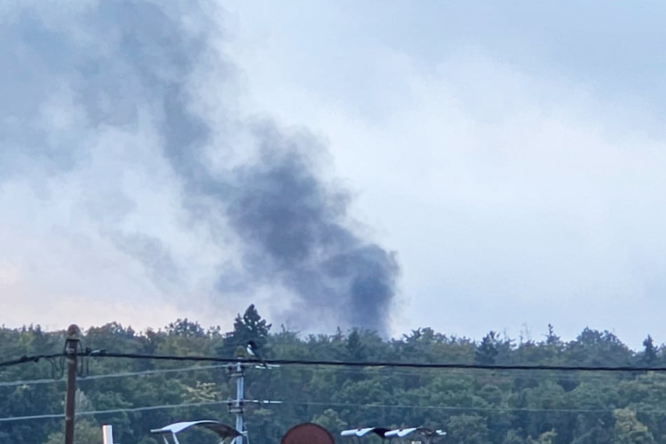 Ein Laster brannte auf der A8 bei Pforzheim. Rauch stieg über der Autobahn auf.