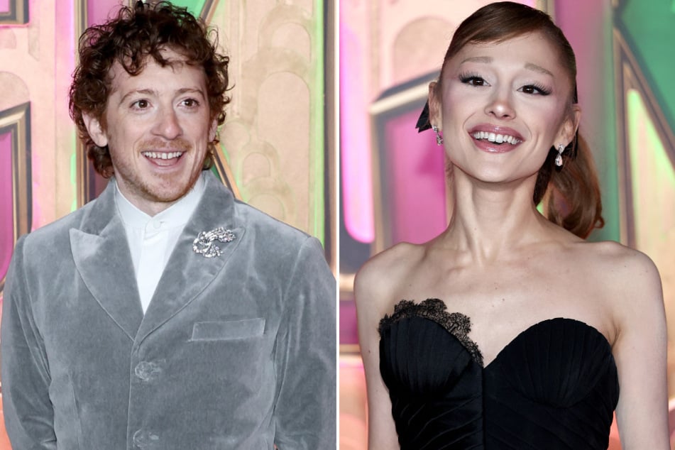 Ethan Slater (l.) praised Ariana Grande's Wicked: For Good performance, confirming the couple is still very much together.