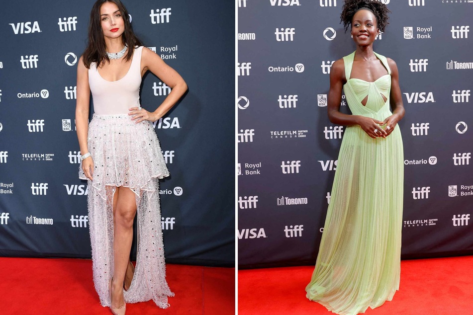 Oscar-winner Lupita Nyong'o (r.) and Cuban actor Ana de Armas (l.) both wore soft feminine styles on the Toronto International Film Festival red carpet.