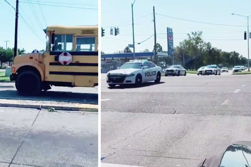 Der Elfjährige kann kaum über das Lenkrad des Schulbusses schauen und wird dabei von mindestens 14 Polizeiautos verfolgt.