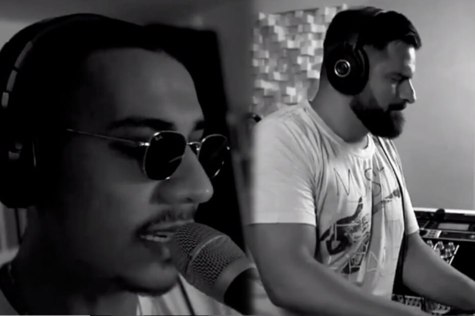 Rapper Apache 207 (links) singt in einem Videoschnipsel zu den Keyboard-Tönen von Fitness-Coach "ditonmula" (rechts), der den Clip in seiner Instagram-Story hochlud. (Fotomontage)