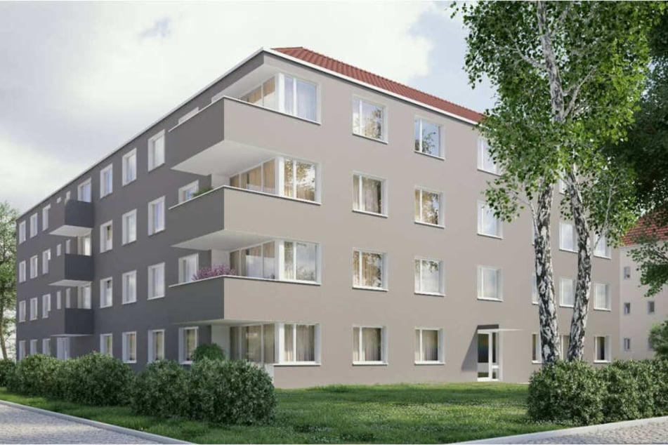 So soll das Haus mit 22 Wohnungen an der Ulmenstraße in wenigen Monaten aussehen.