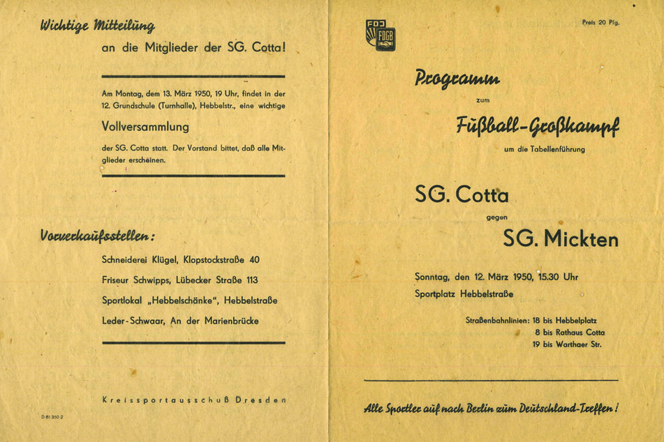 Noch in den 40er Jahren nahmen viele Mannschaften den Spielbetrieb wieder auf, der spätere Dynamo-Held kickte bei der SG Cotta im Nachwuchs.