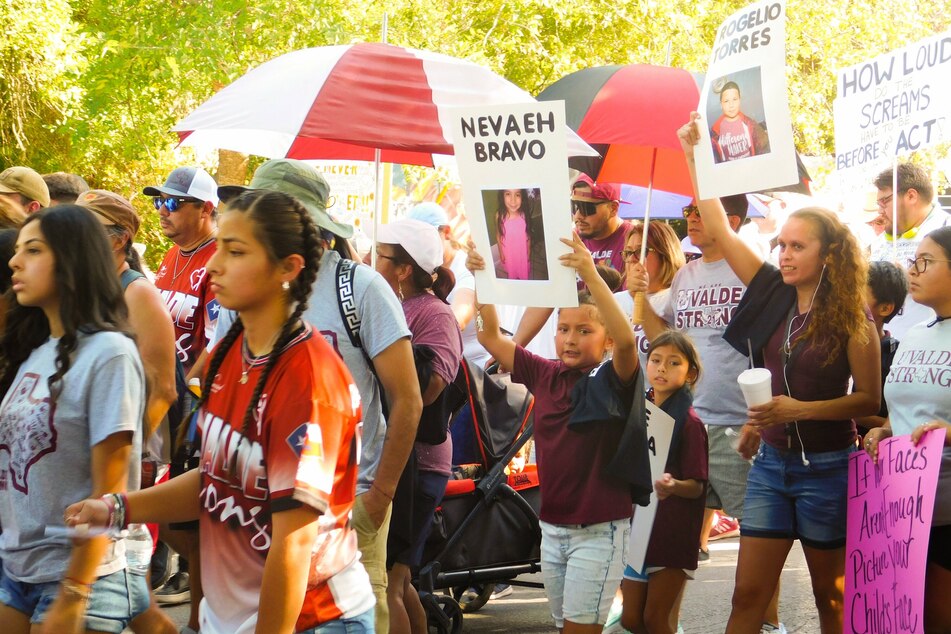 Uvalde residents and supporters participate in the Unheard Voices March and Rally on Sunday.
