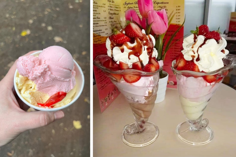 In Leipzig gibts Eis auf die Hand, in Großkugel beispielsweise leckere Erdbeereisbecher.