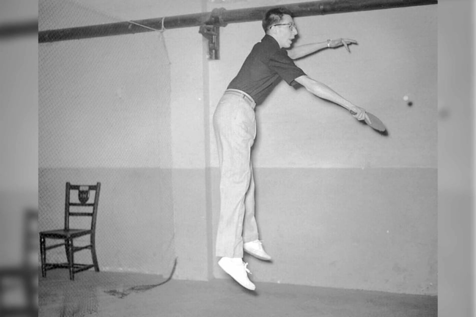 Marty Reisman of New York is seen practicing for the Table Tennis World Championships at Wembley January 16,1948.