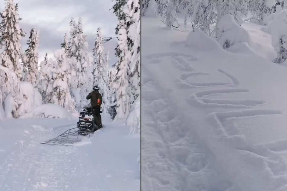 In Schweden begegnete Julia ihrem "Snowmobile Cowboy", der ihren Namen ganz romantisch in den Schnee schrieb.