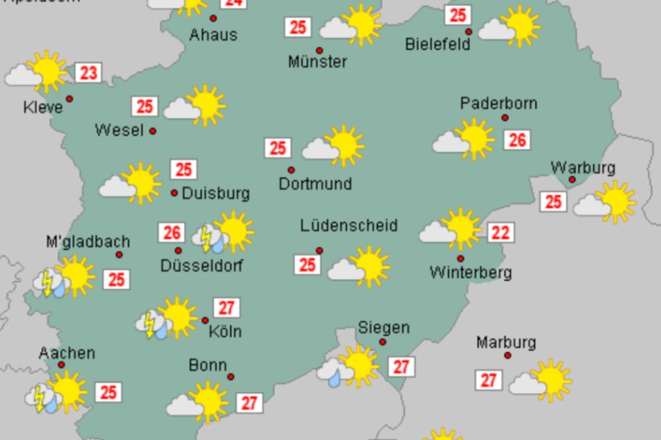 Gewitter im Anmarsch: Zum Ende der Woche kann es in Nordrhein-Westfalen krachen.