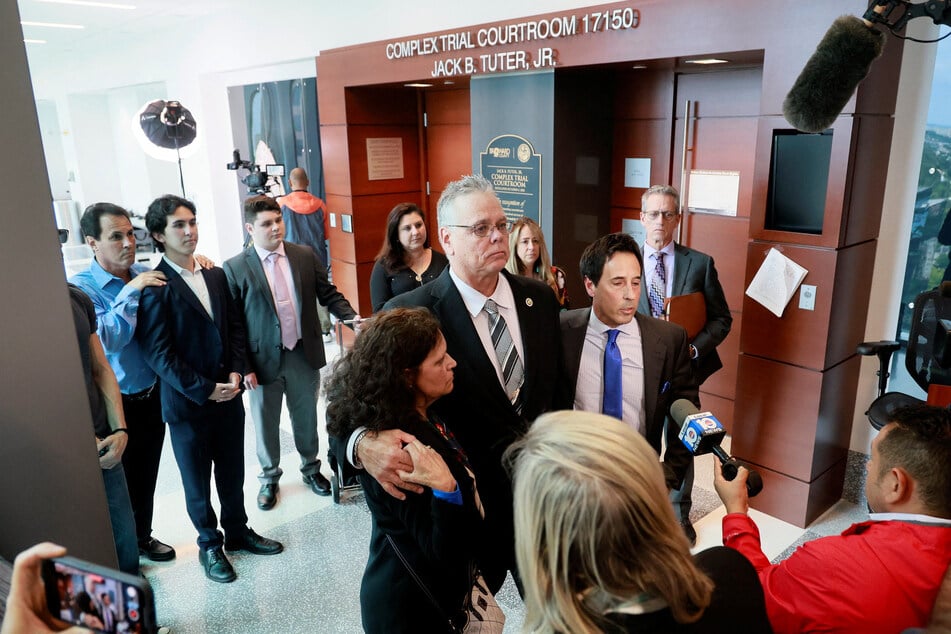 Scot Peterson speaks to the media after he was found not guilty on all charges.