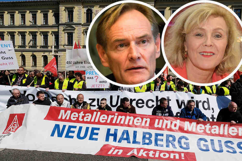 Beschäftigte von Prevent-Töchtern demonstrierten Ende April vor dem Kartellgericht. Der Zoff mit VW schwelt weiter. Oben die Oberbürgermeister Burkhard Jung (Leipzig) und Charlotte Britz (Saarbrücken).