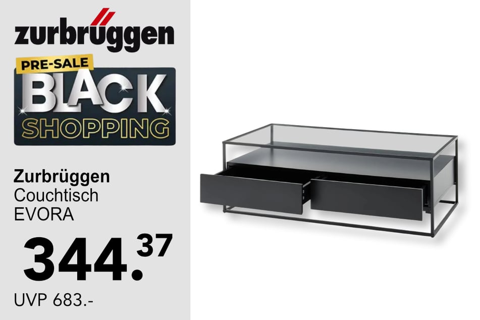 Der Zurbrüggen Couchtisch EVORA für 344,37 statt 683 Euro.