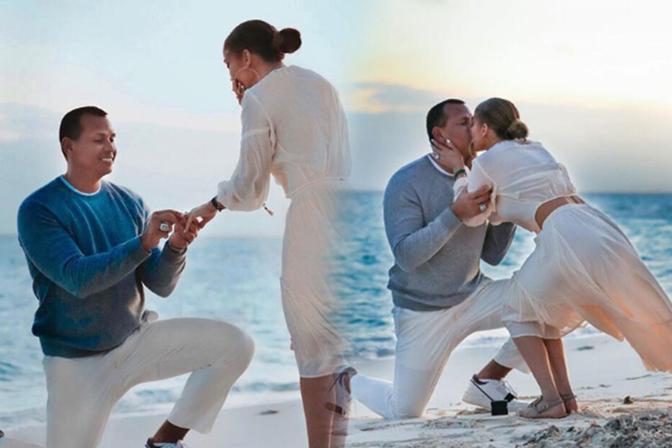 In diesem Moment hält Alex Rodriguez um die Hand von Jennifer Lopez an.