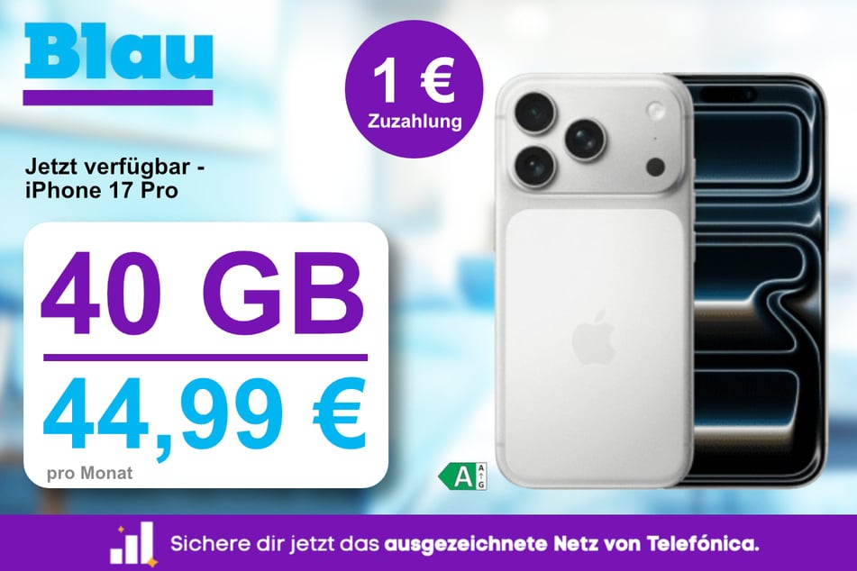 Das iPhone 17 Pro mit 40 statt 20 GB Daten für einmalig 1 Euro bei Blau.