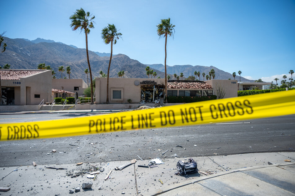 A police line is seen outside a damaged American Reproductive Centers fertility clinic after a bomb blast outside the building in Palm Springs, California, on Saturday.