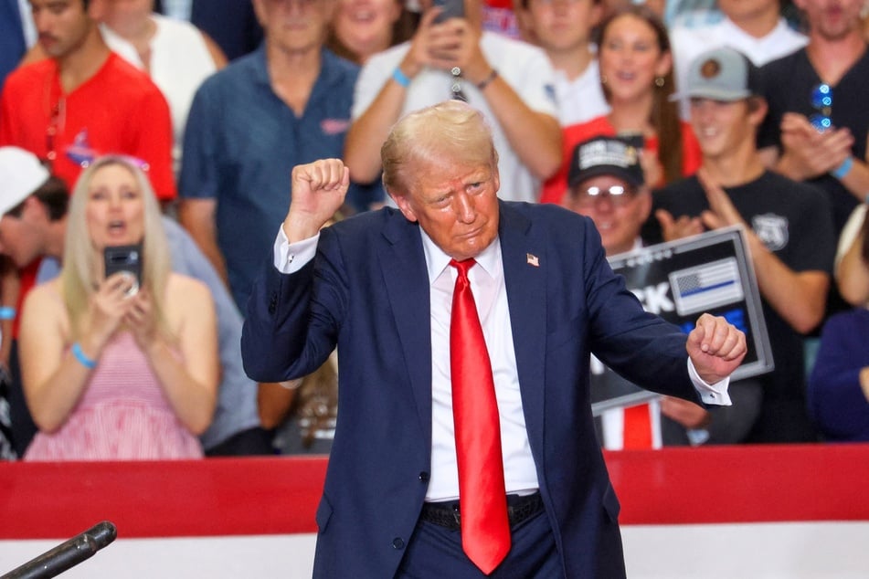 Donald Trump dancing after giving a speech during a campaign rally in Saint Cloud, Minnesota on July 27, 2024.