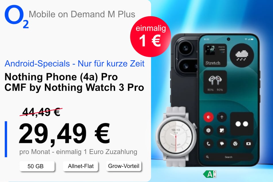 Das Nothing Phone (4a) Pro mit CMF by Nothing Watch 3 Pro im Bundle für nur 1 Euro bei o2.