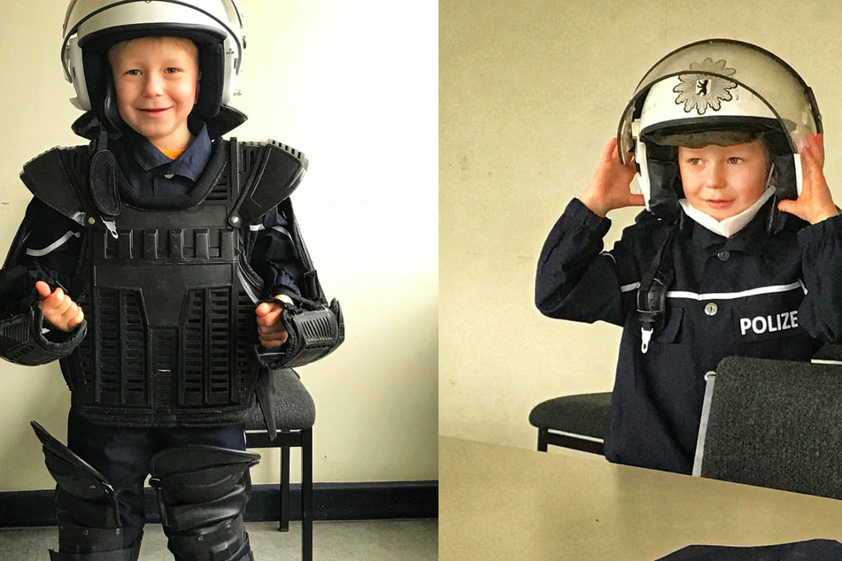 Der kleine Ben (7) in voller Polizeimontur.