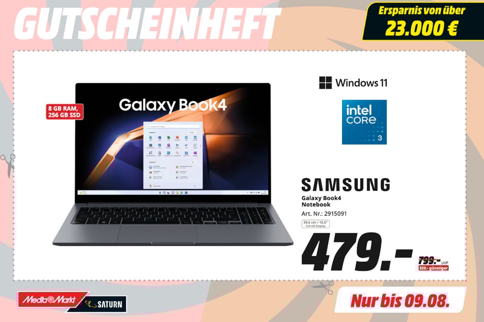 Samsung-Notebook Galaxy Book4 für 479 statt 799 Euro.
