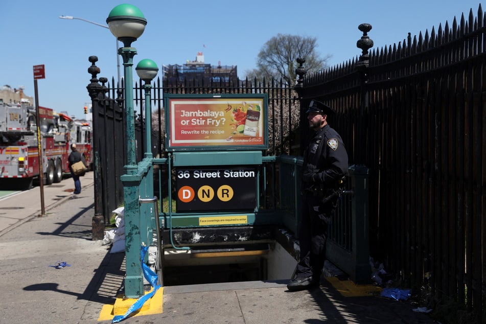 The scene outside the subway shooting on Tuesday morning at the 36th Street station in Sunset Park, Brooklyn.