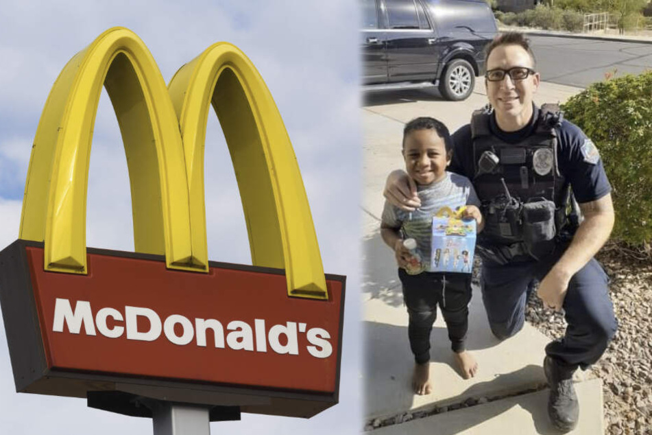 Freudestrahlend posiert der kleine Charly mit Happy Meal und Officer Vasquez.