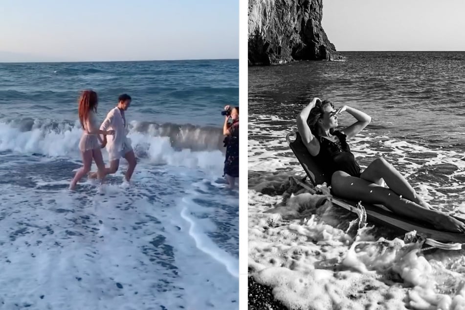 Das Paar auf Santorini. (Fotocollage)