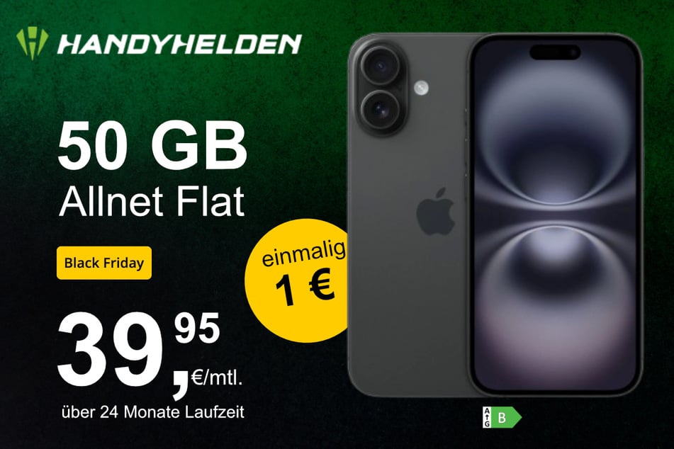 Das iPhone 16 (128 GB) inkl. 50 GB Datenvolumen für einmalig 1 Euro.