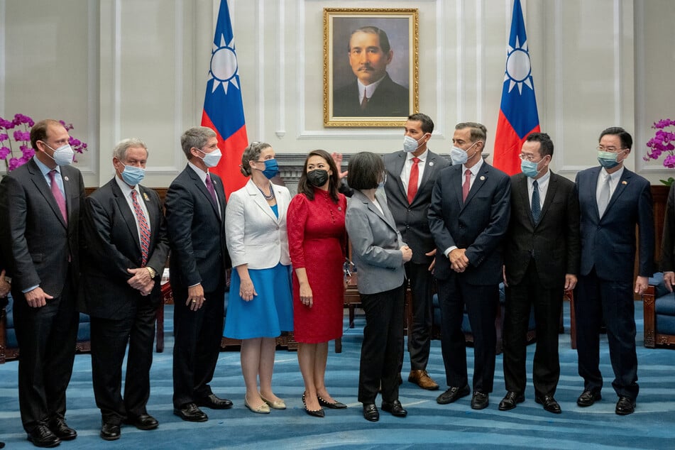 Taiwan President Tsai Ing-wen meets US Rep. Stephanie Murphy and other members of the US delegation at the presidential office in Taipei, Taiwan, on September 8, 2022.
