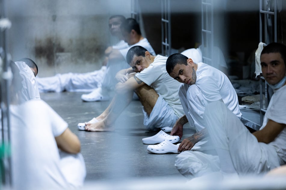 Venezuelan nationals deported by the US are pictured upon their arrival at the CECOT megaprison in Tecoluca, El Salvador.