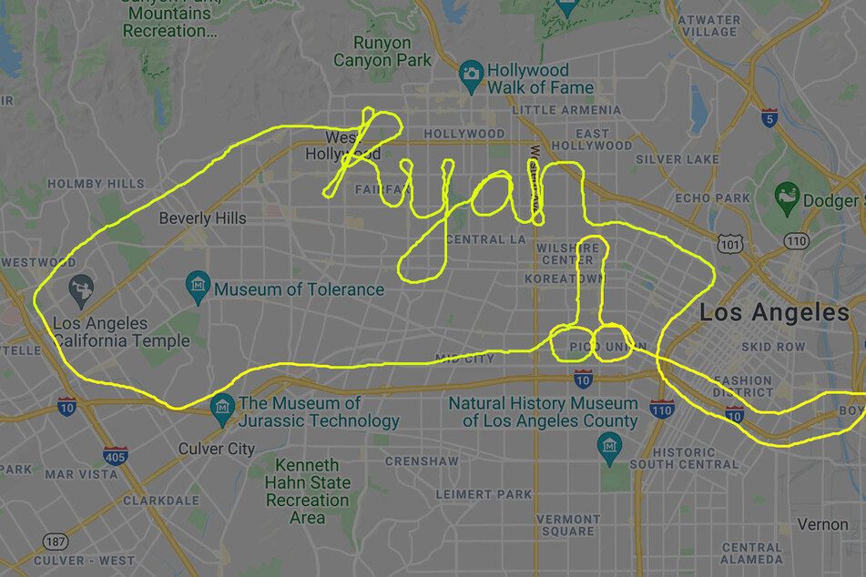 Bei näherer Betrachtung der Flugroute findet sich im Norden der Penis sowie der Name Ryan.