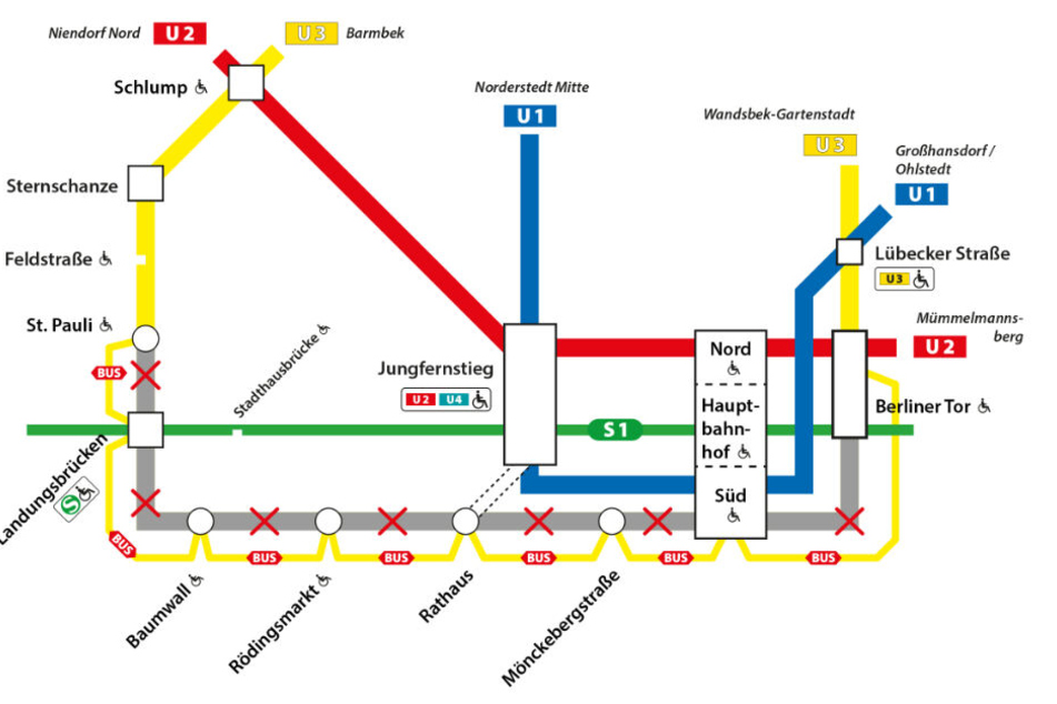 Zwischen Berliner Tor und St. Pauli fahren am Wochenende nur Ersatzbusse.
