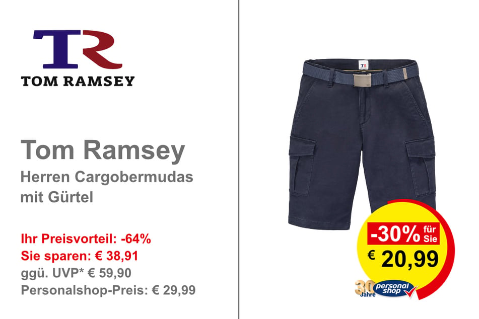 Tom Ramsey Herren Cargobermudas mit Gürtel