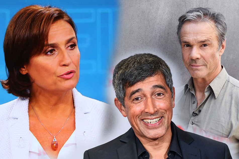 Zu den Gästen von Sandra Maischberger (li.) gehören diesmal unter anderem Hannes Jaenicke (re.) und Ranga Yogeshwar (Mi.)