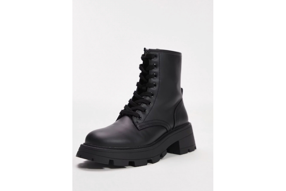 Blake lace-up boots in black have that stylish faux leather look.