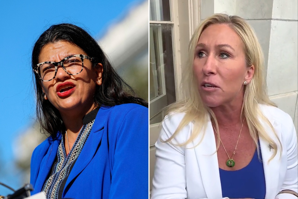 Republican Marjorie Taylor Greene (r.) has accused Democrat Rashida Tlaib of "leading" an "insurrection" after anti-war protesters occupied the Cannon House Office building.