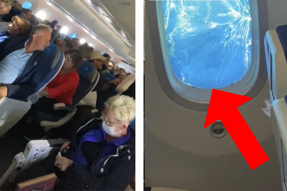 Als Passagiere dieses Flugzeug-Fenster sehen, können sie nur noch schreien