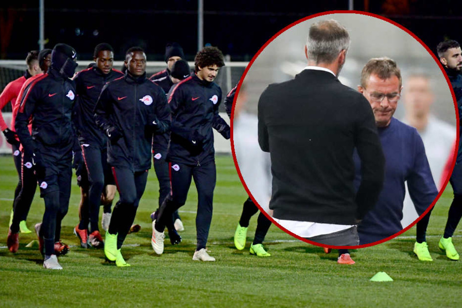 RB Leipzig steht vor einer schweren Prüfung. Denn dem Team von Trainer Ralf Rangnick (im runden Bild rechts) fehlt praktisch die komplette Kreativ-Abteilung.