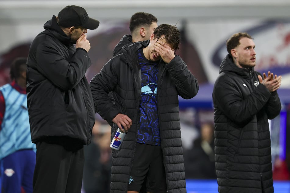 Enttäuschung bei den Spielern von RB Leipzig nach Abpfiff.