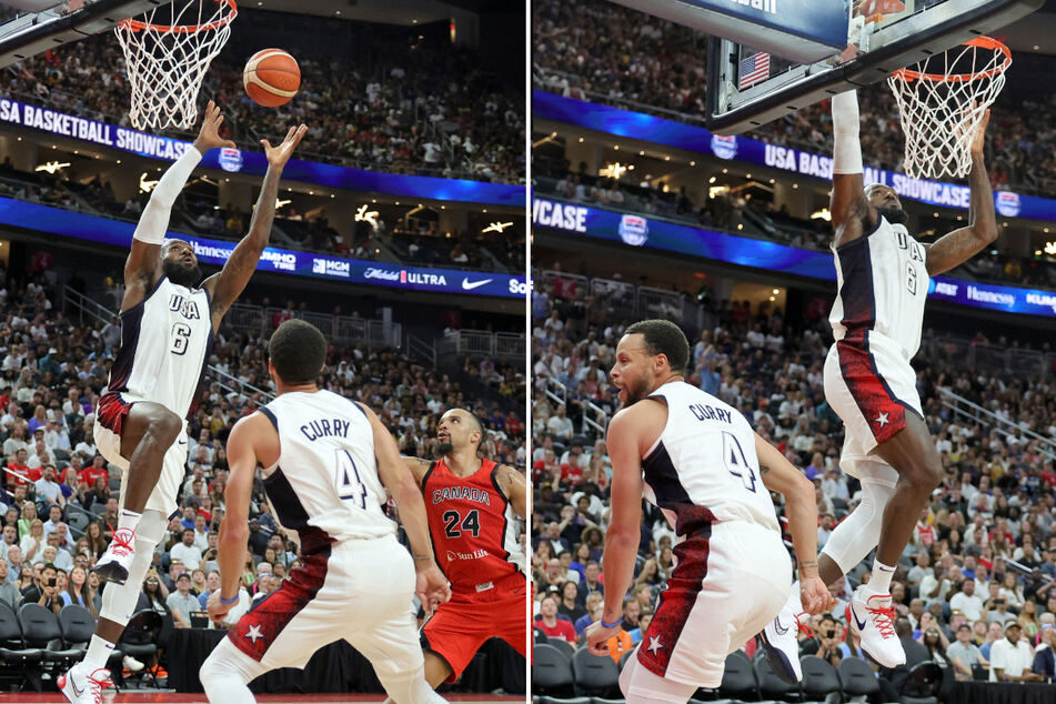 LeBron James and Steph Curry teamed up for the first time to help the USA defeat Canada in a pre-Olympics warm up game.