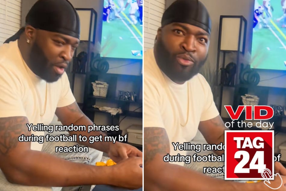 This woman started yelling "football advice" at the TV and her boyfriend was NOT ready!