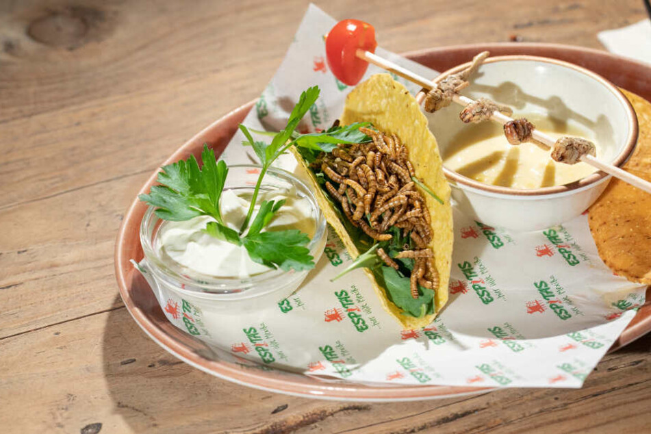 Noch bis Ende Februar sind im Espitas "Insektenwochen". Auch auf der Karte: Der "Insekten-Sampler". Zur Heuschrecke gibt's noch Mehlwürmer mit Rucola und Sour-Cream-Dip.