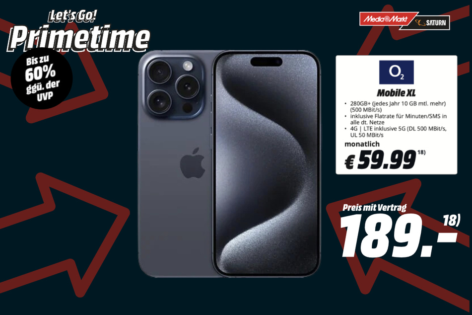 Apple iPhone 15 Pro Max 5G für 189 Euro im Vertrag.