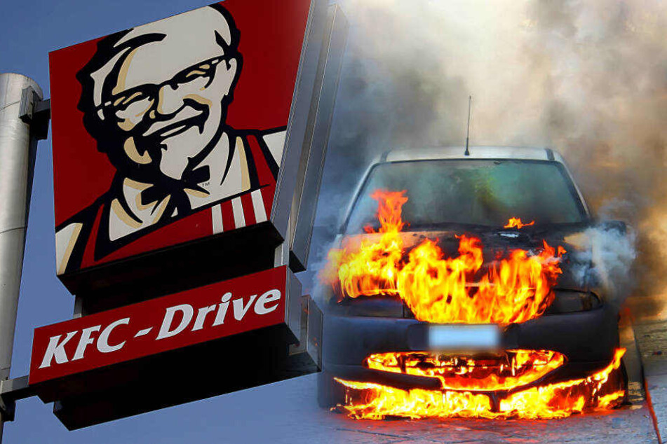Nachdem der Mercedes in die Leuchtreklame gekracht war, gerieten Auto und Reklame in Brand (Symbolbild).