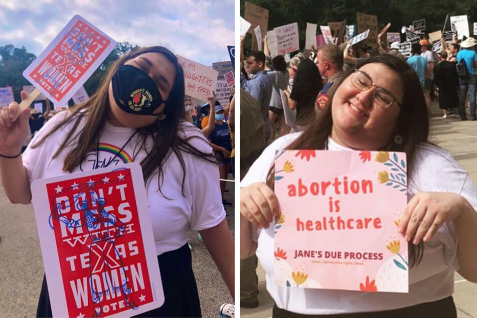 Olivia Julianna (pictured) attends the Women's March in Austin, Texas on Saturday.