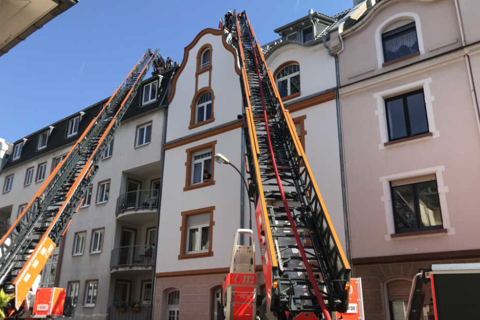 Mit Drehleitern gelangten die Einsatzkräften zum Brandherd.