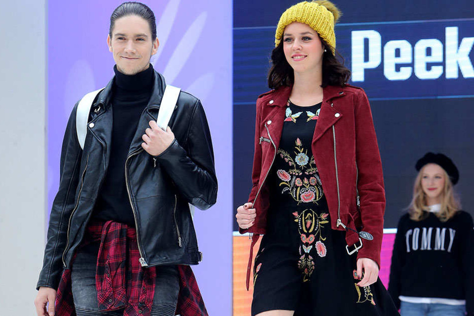 Modebewusst in den Herbst: Zwei Models präsentieren Kollektionen auf dem
Laufsteg am Neumarkt.