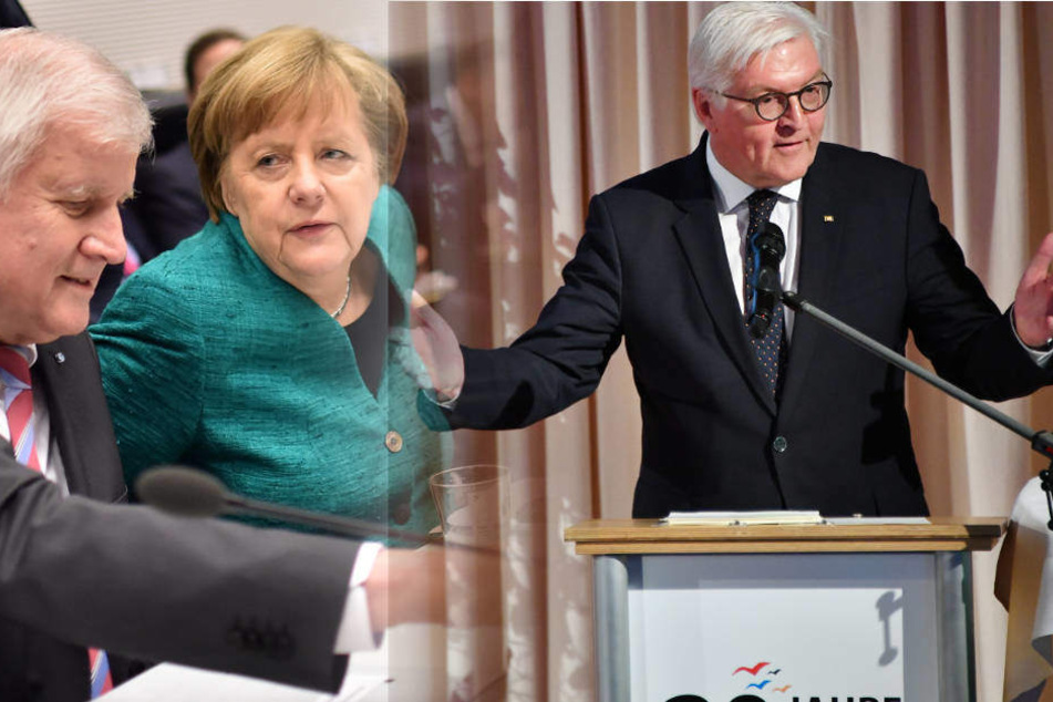 Bundespräsident Steinmeier (62) hat kein Verständnis für den Zoff in der Union zwischen Merkel und Seehofer. (Bildmontage)